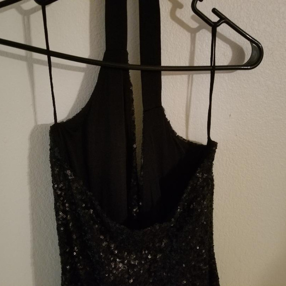 DRESS THE POPULATION MATTE BLACK SEQUIN WRAP GOWN - Picture 3 of 3